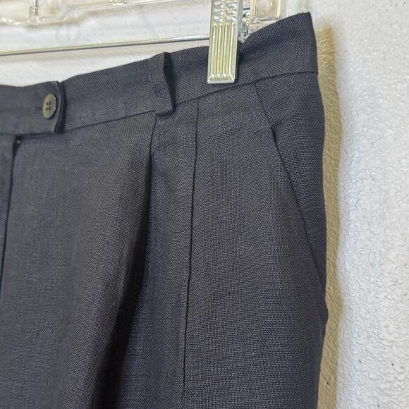 Talbots Irish Linen Dress Crop Pants Womens Size 12 Black Pleated Straight Leg - Picture 2 of 9
